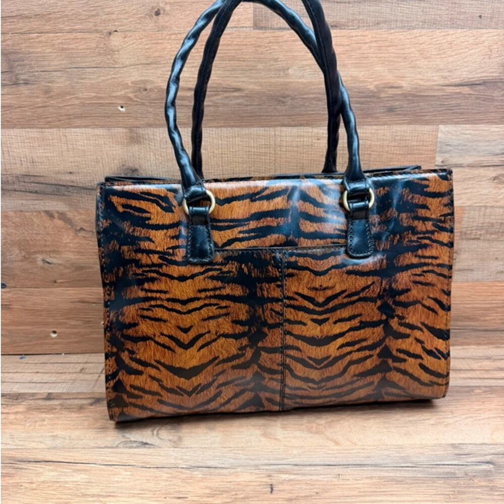 Patricia Nash Leather Primrose Satchel Handbag Animal Print Tiger bag tote - Picture 2 of 8